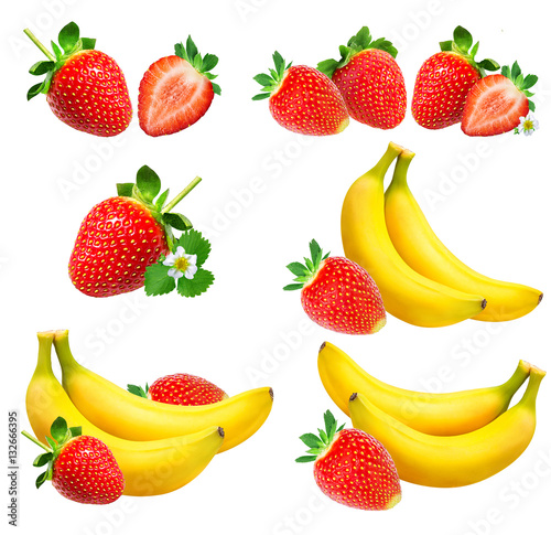 Fototapeta Naklejka Na Ścianę i Meble -  Bananas and strawberries isolated