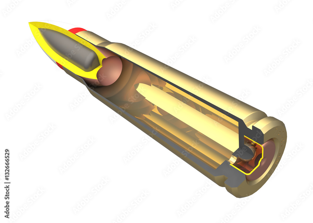 Structure of the armor piercing bullet 7 62x39mm ak 47 3d model stock