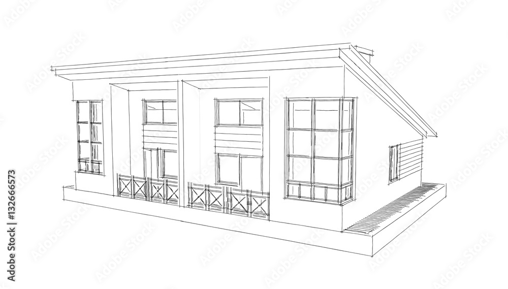 Monochrome sketch drawing of townhouse for two families
