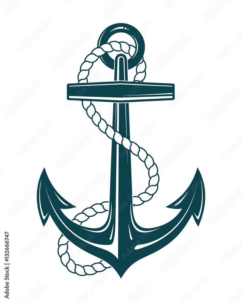 Nautical Anchor with rope Stock Vector