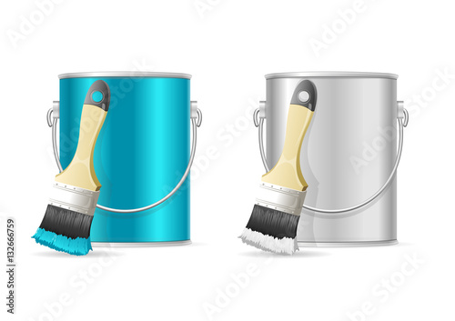 Steel Can Bucket and Paint Brush. Vector