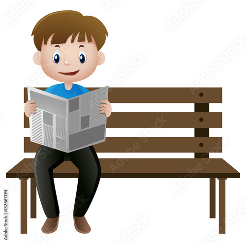 Man reading newspaper on the bench