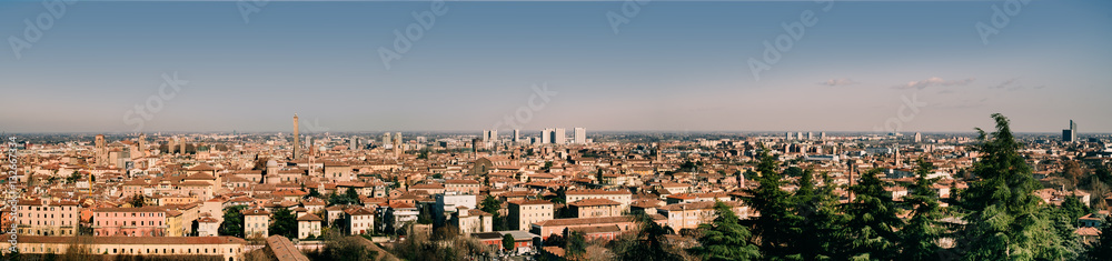 Wide Bologna cityscape viewed from the church of San Michele in Bosco