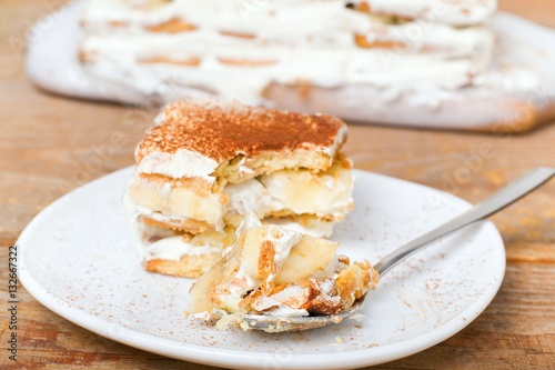 a slice of cake with a banana