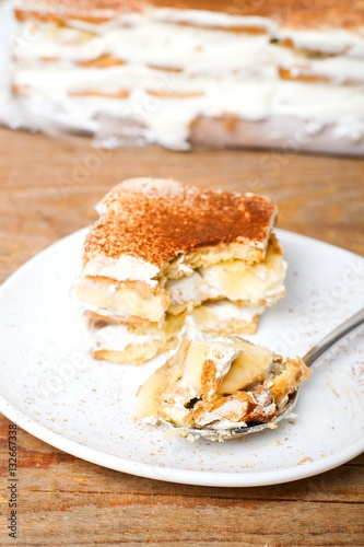 a slice of cake with a banana