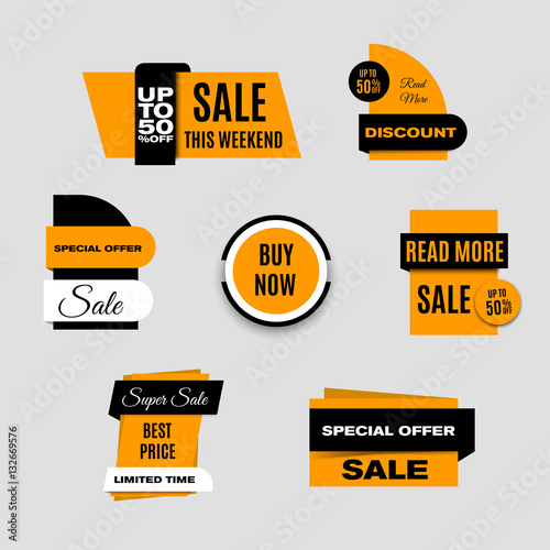 Set of sale banners. Collection of creative trendy banner elements for advertisement and promotion. Ready for your design. Vector, eps10