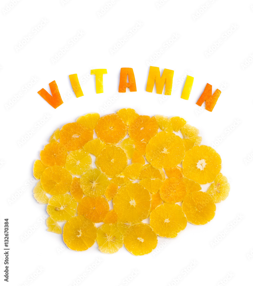 Products containing vitamin C isolated on white
