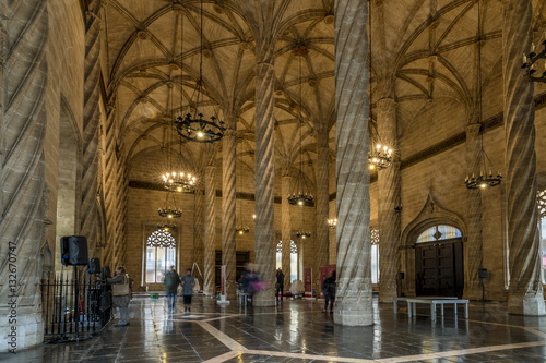 Beautiful view of the interior of the famous Lonja de la Seda, Valencia, Spain photo