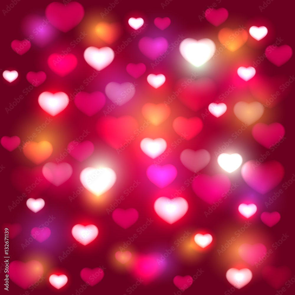 Valentines pink background with shiny hearts