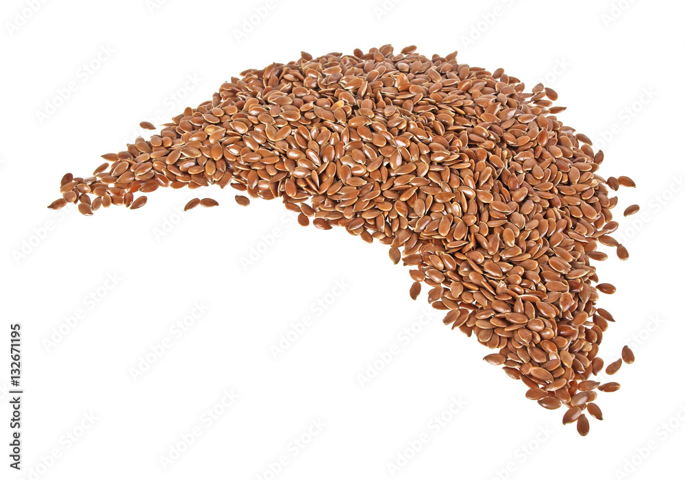 Close up of flax seeds isolated on white background Close up of flax seeds isolated on white background