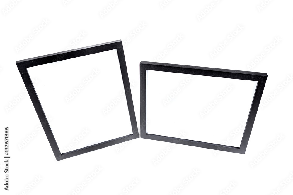Two black picture frames isolated on a white background
