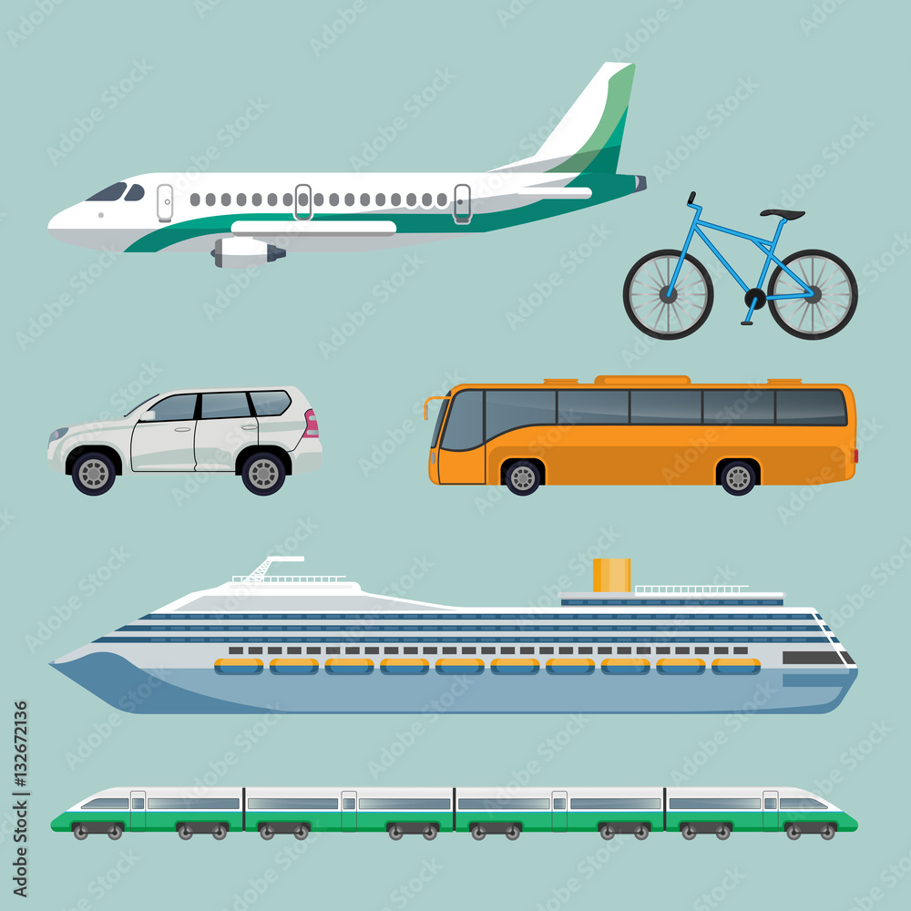 Fast transportation means set of modern transport items.