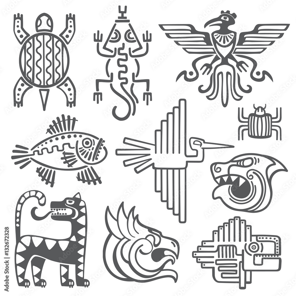 Aztec Animals Mexican Tribals Symbols Maya Graphic Objects Native Ethnicity  Drawings Recent Vector Aztec Civilization Set Stock Illustration - Download  Image Now - iStock