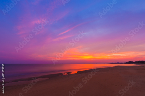 Sai Thong Beach with sunset at twilight, sea at Rayong, Thailand