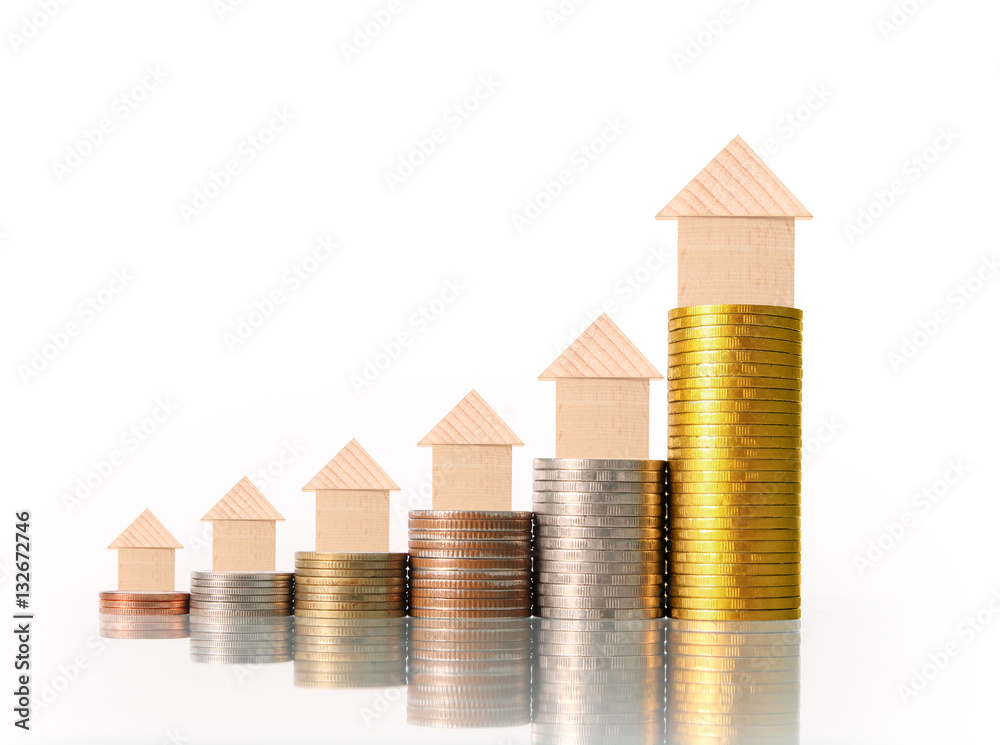 mortgage concept by money house from coins mortgage concept by money house from coins