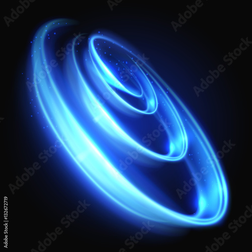 Blue neon light swirl with glowing particles vector illustration