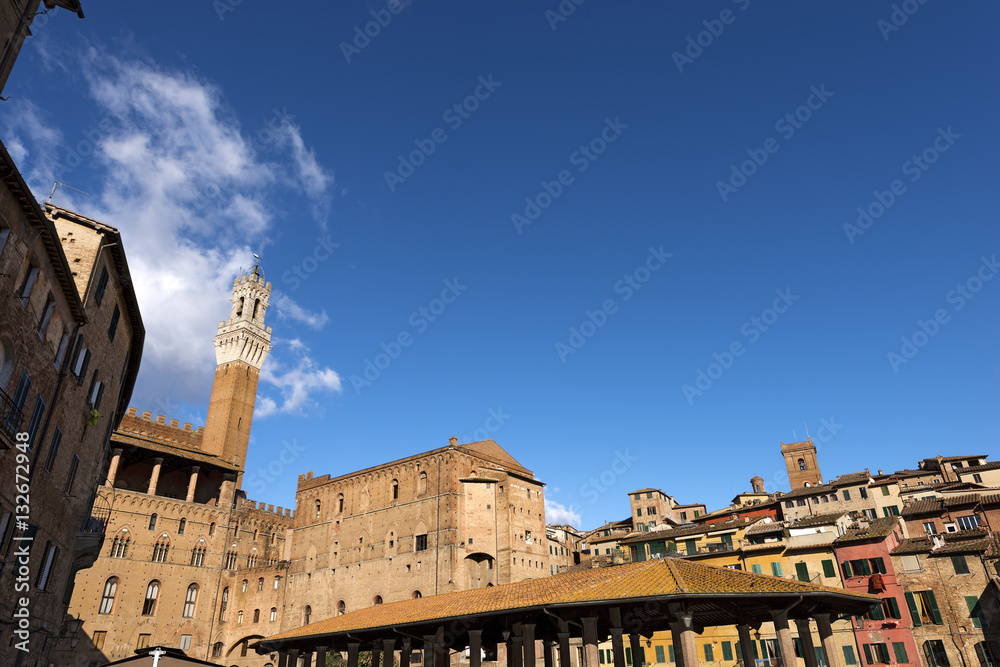 Torre del Mangia in the market square (Tower of Mangia) 1348. Siena, Toscana (Tuscany), Italy