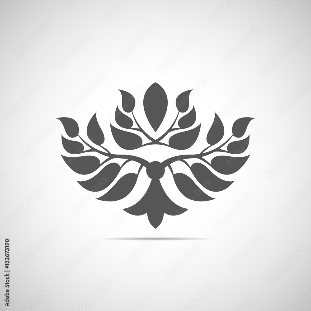 Abstract foliate element with shadow. Emblem.