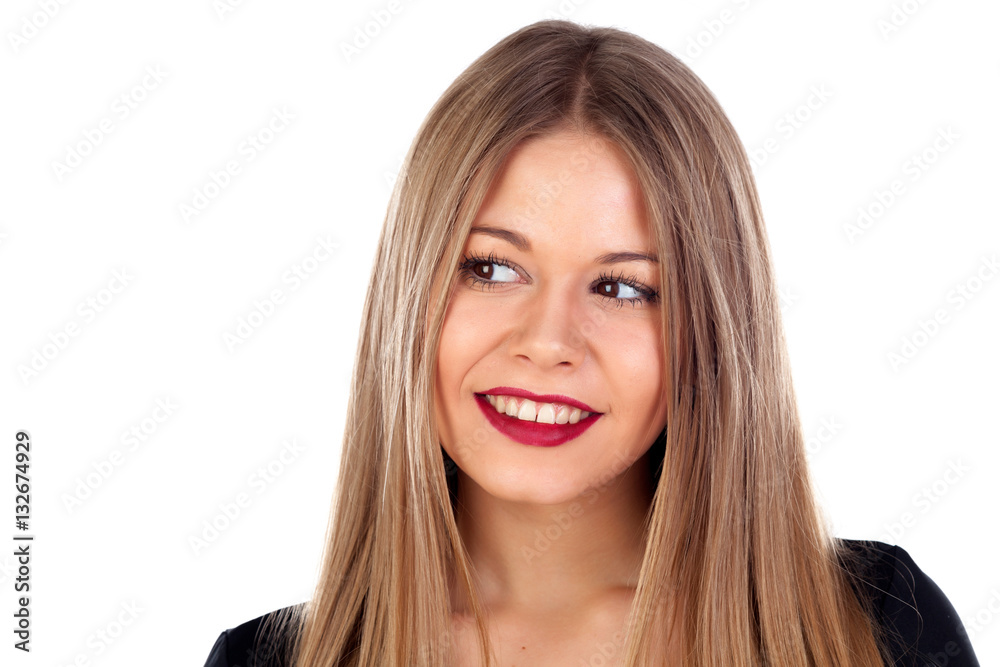 Portrait of stylish girl with long blonde hair and red lips Portrait of stylish girl with long blonde hair and red lips