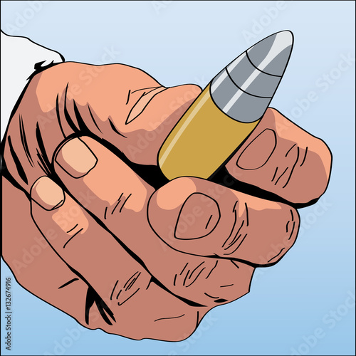 Vector comic book style hand holding large bullet
