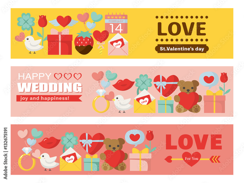 Fototapeta premium バレンタインと結婚式 バナーセット