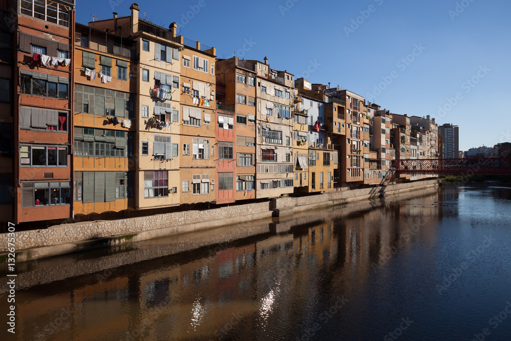 Old River Houses in City of Girona in Catalonia, Spain