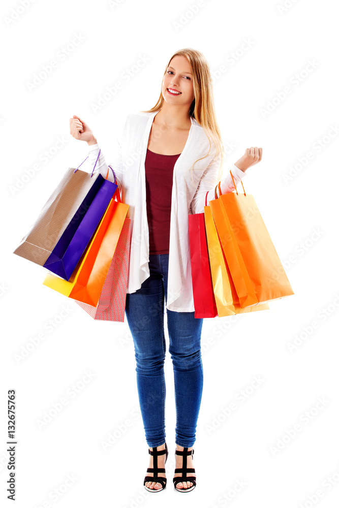 Beauty hhopping woman holding bags