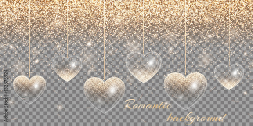 Banner with a romantic design in gold style on a transparent background
