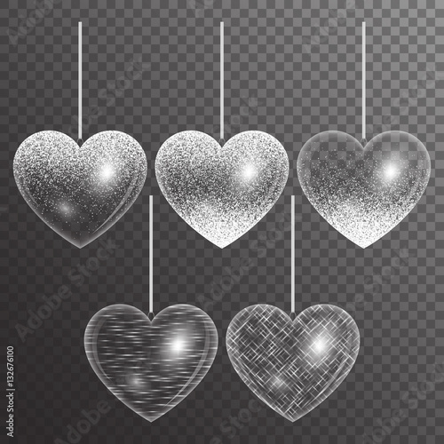A set of hearts on a transparent background for design valentines, wedding invitations
