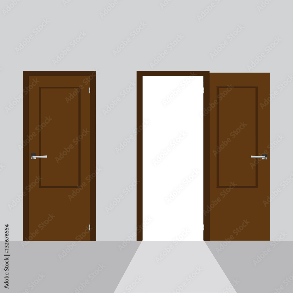 Fototapeta premium Open and closed door house front.