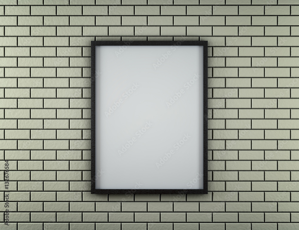 White Blank Poster in brick wall and wooden floor room. 3d White Blank Poster in brick wall and wooden floor room. 3d