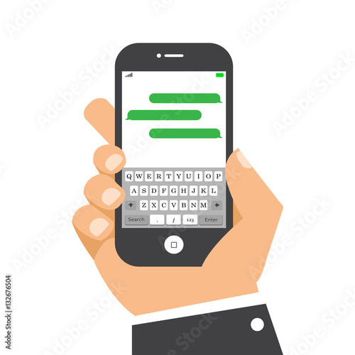 chatting with chat bot on smartphone vector illustration.