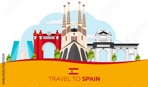 Travel to Spain skyline. Sagrada Familia. Vector flat illustration.