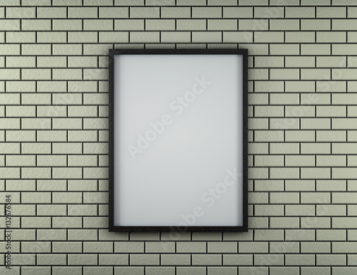 Fototapeta Naklejka Na Ścianę i Meble -  White Blank Poster in brick wall and wooden floor room. 3d
