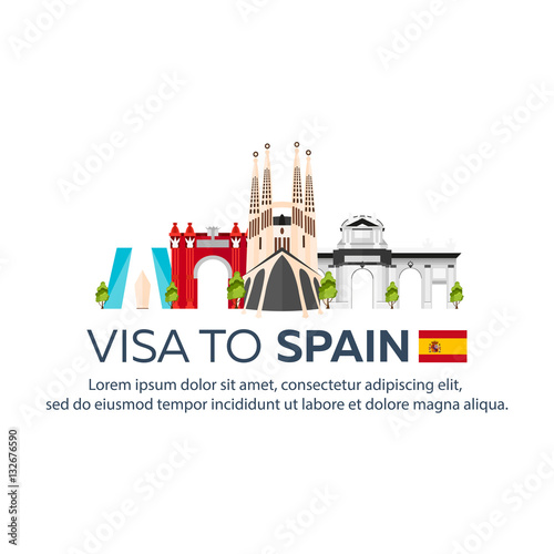Visa to Spain. Document for travel. Vector flat illustration.