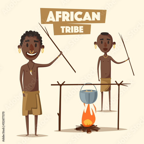 African people. Indigenous south American. Cartoon vector illustration.