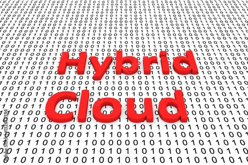 hybrid cloud in the form of binary code, 3D illustration