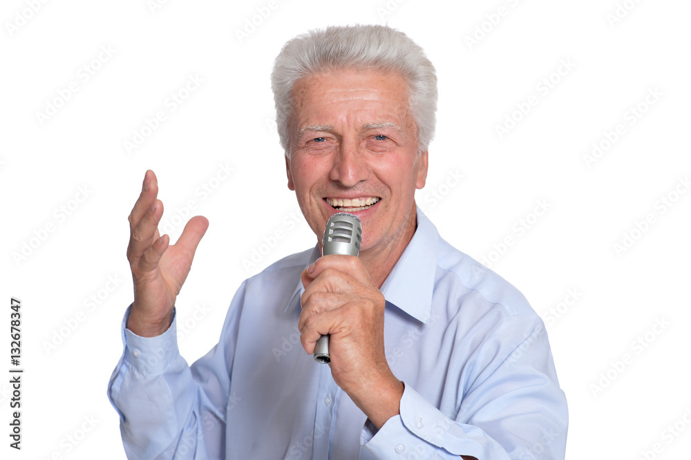 mature man with microphone mature man with microphone