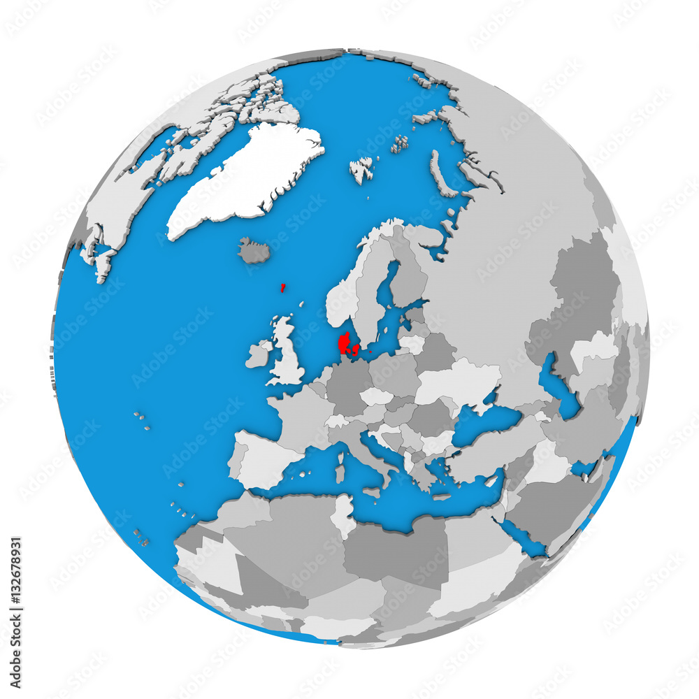 Fototapeta premium Denmark on globe