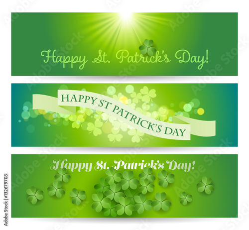 Happy St. Patricks's Day banners with shamrock on a green background, eps10 vector