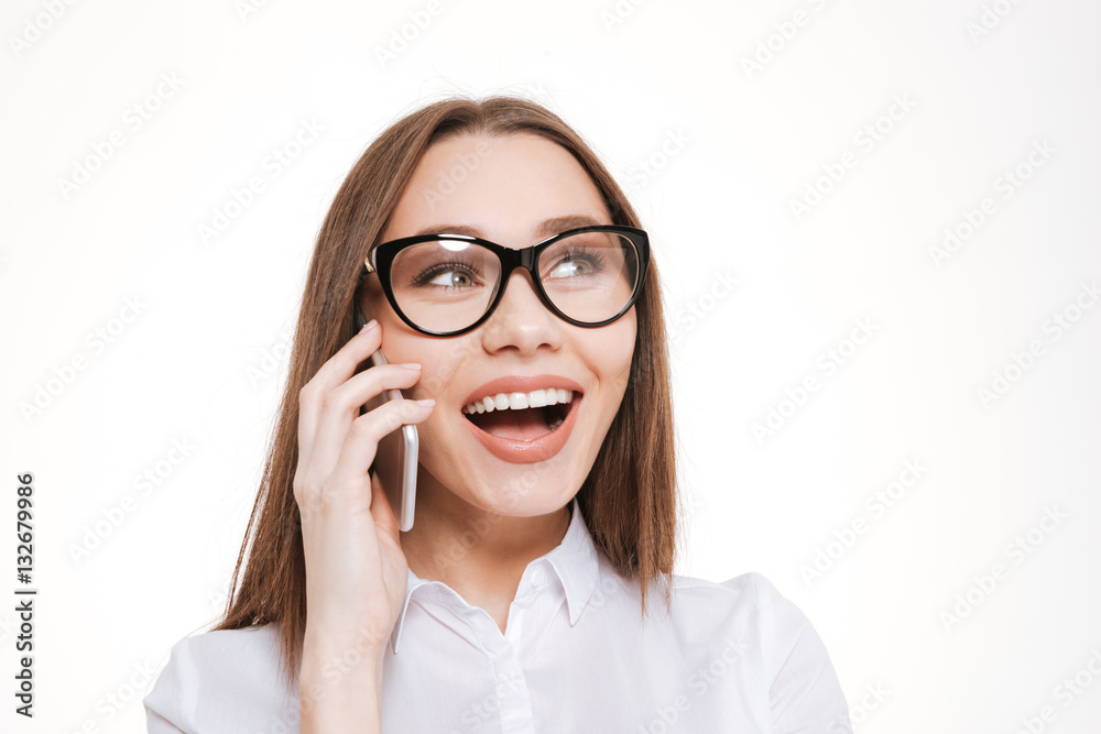 Close up portrait of happy beautiful business woman in glasses Close up portrait of happy beautiful business woman in glasses