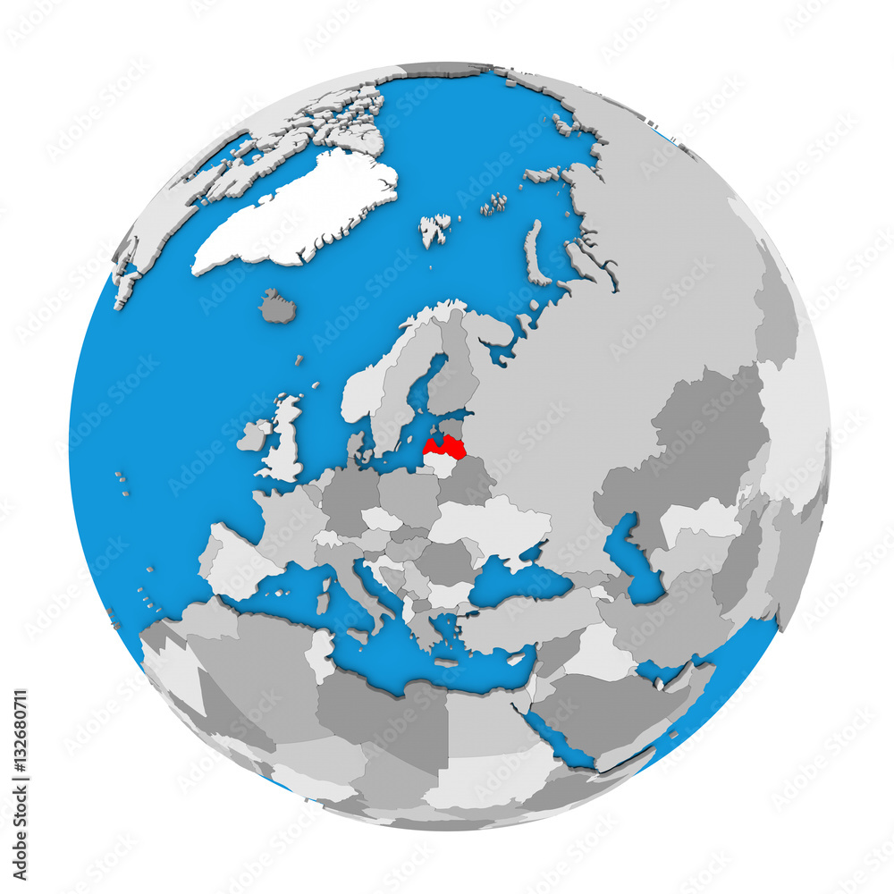 Naklejka premium Latvia on globe