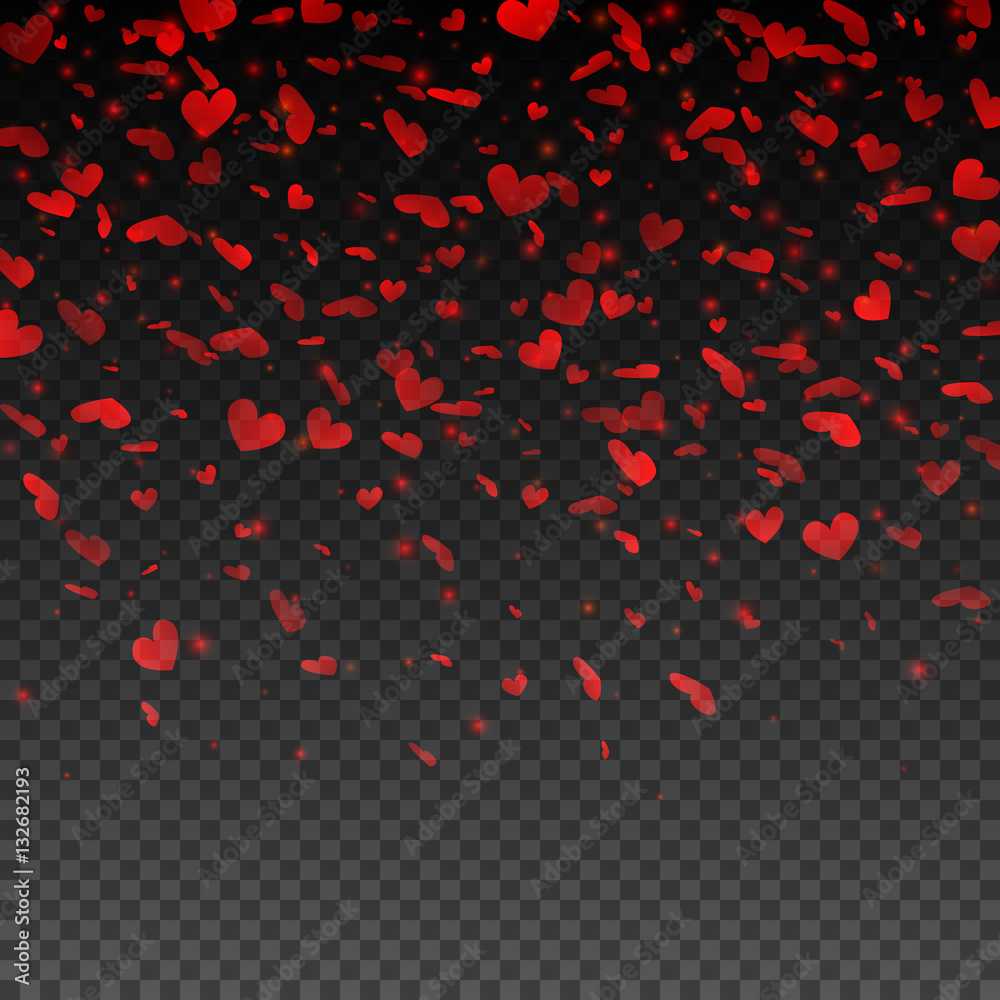 Transparent red falling hearts. Valentines Day design. Vector illustration Transparent red falling hearts. Valentines Day design. Vector illustration