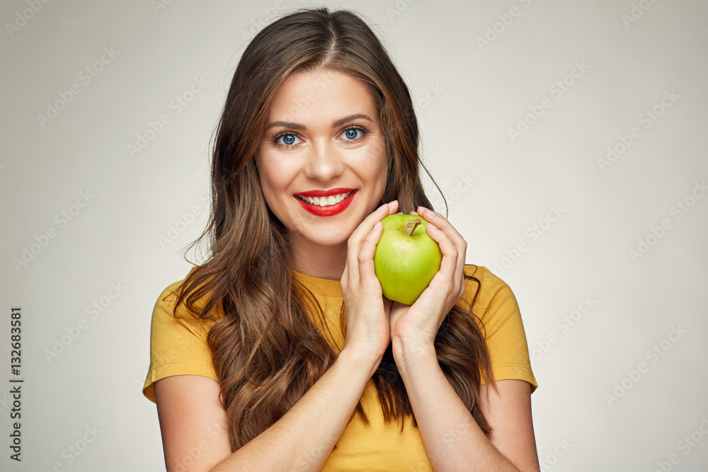 green apple and healthy smile with teeth. green apple and healthy smile with teeth.