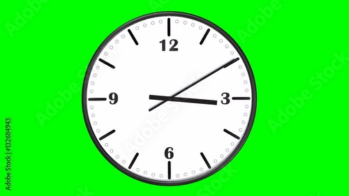 Clock Time laps 1 hour - from 3 to 4 in 30 seconds - loopable green screen