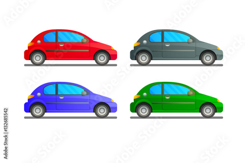 Vector  set of a car in different colour on a white background