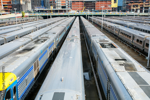 parked trains in station photo