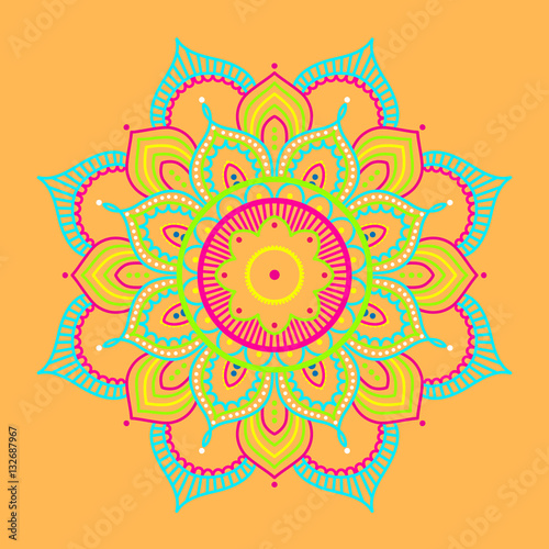 Colorful mandala on yellow background, illustration