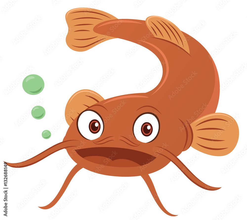 Catfish Cartoon Animal Character Isolated on White. Vector Illustration