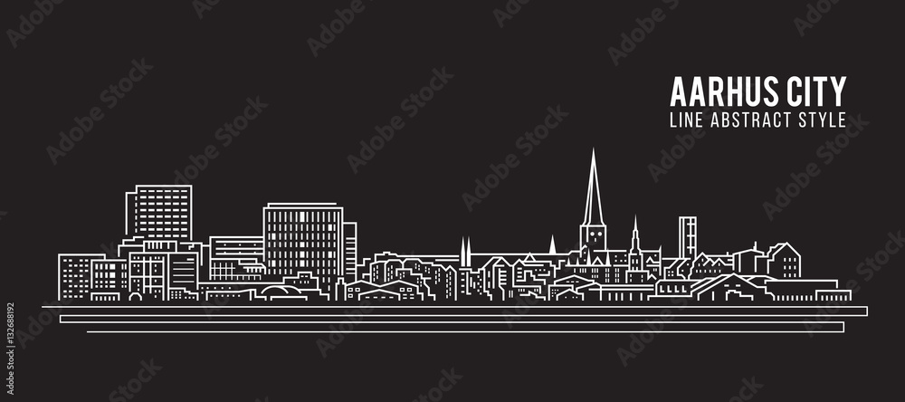 Plakat Cityscape Building Line art Vector Illustration design - Aarhus city